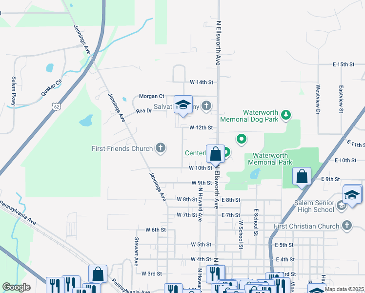 map of restaurants, bars, coffee shops, grocery stores, and more near 1200 Buckeye Avenue in Salem