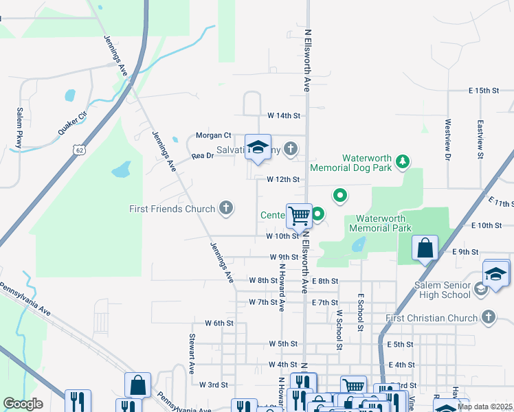 map of restaurants, bars, coffee shops, grocery stores, and more near 1200 Buckeye Avenue in Salem