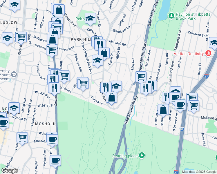 map of restaurants, bars, coffee shops, grocery stores, and more near 36 Courter Avenue in Yonkers