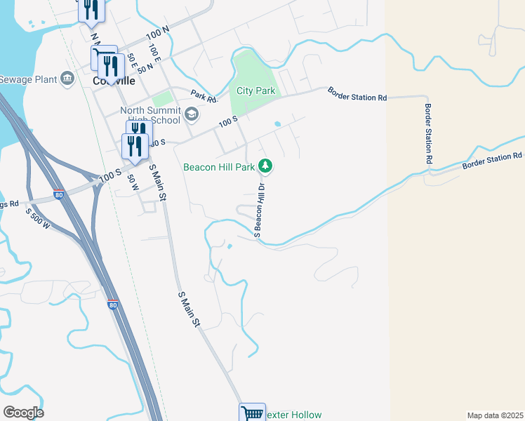 map of restaurants, bars, coffee shops, grocery stores, and more near 264 South Beacon Hill Drive in Coalville