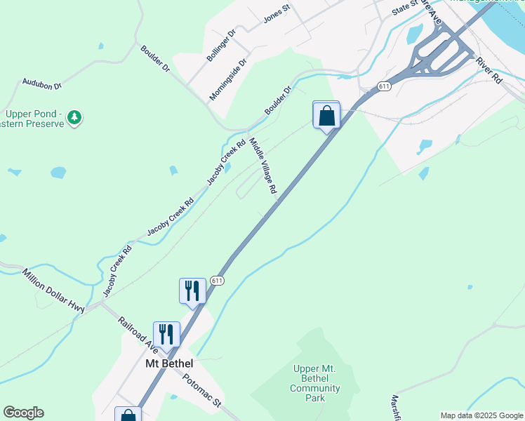 map of restaurants, bars, coffee shops, grocery stores, and more near 2850 North Delaware Drive in Mount Bethel