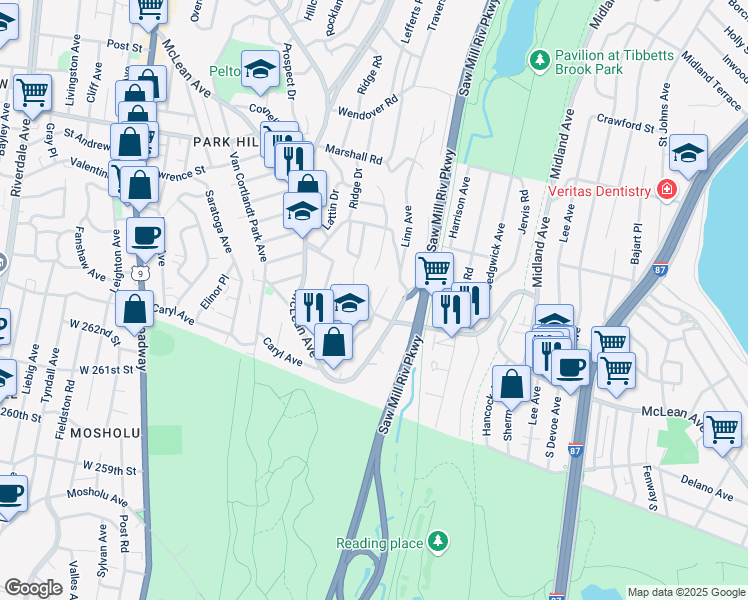 map of restaurants, bars, coffee shops, grocery stores, and more near 9 Levine Place in Yonkers