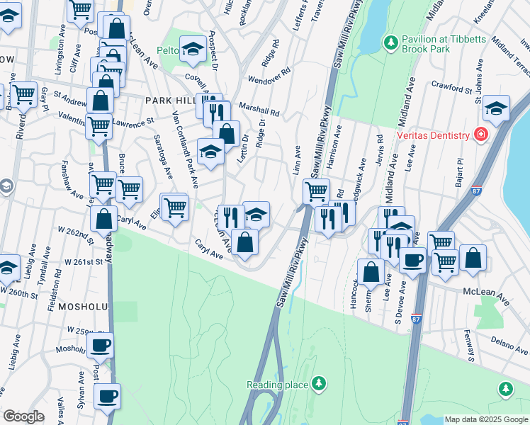 map of restaurants, bars, coffee shops, grocery stores, and more near 9 Levine Place in Yonkers