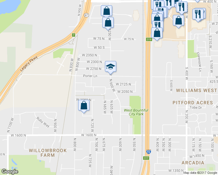 map of restaurants, bars, coffee shops, grocery stores, and more near 632 West 2080 North in West Bountiful