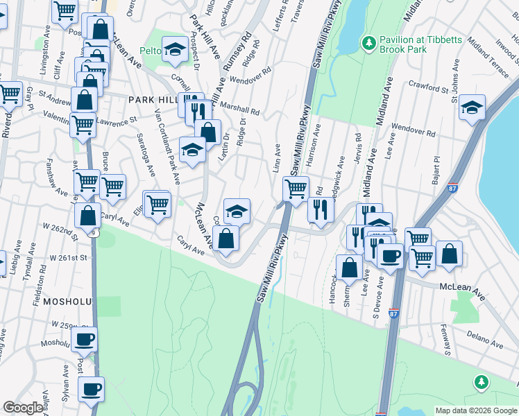 map of restaurants, bars, coffee shops, grocery stores, and more near 9 Levine Place in Yonkers