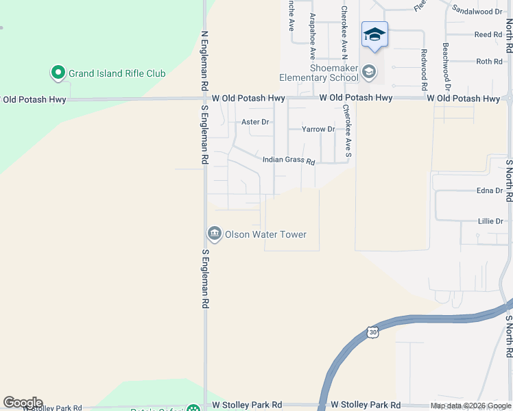 map of restaurants, bars, coffee shops, grocery stores, and more near 4315 Indiangrass Road in Grand Island