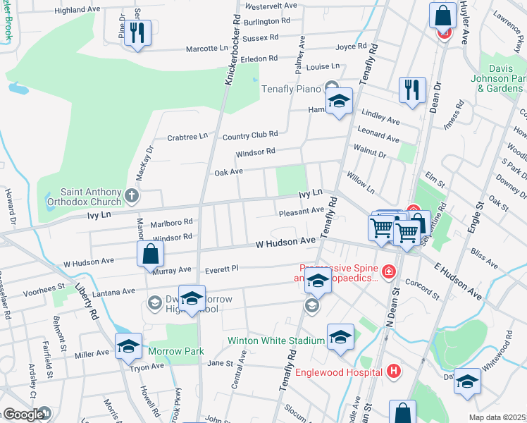 map of restaurants, bars, coffee shops, grocery stores, and more near 220 Ivy Lane in Englewood