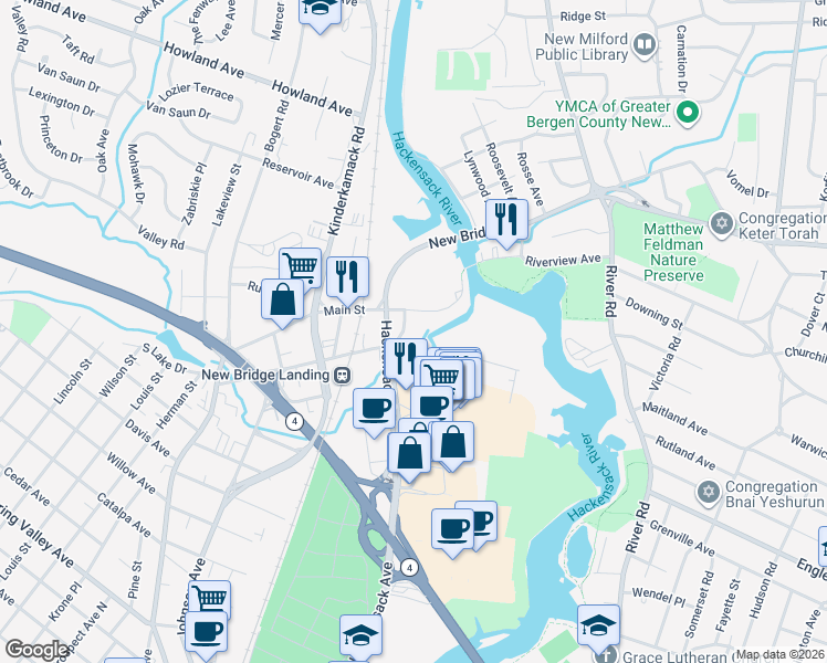 map of restaurants, bars, coffee shops, grocery stores, and more near 1178 Main Street in River Edge