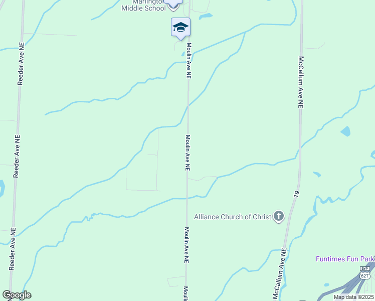 map of restaurants, bars, coffee shops, grocery stores, and more near Moulin Avenue Northeast in Alliance