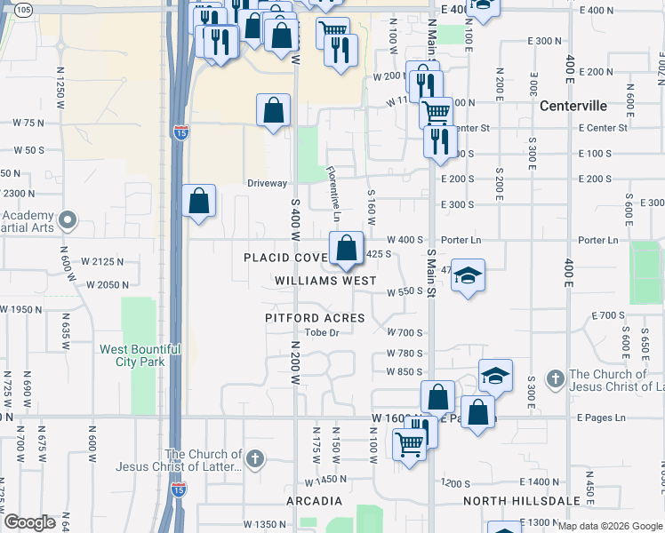 map of restaurants, bars, coffee shops, grocery stores, and more near 308 Windsor Lane in Centerville