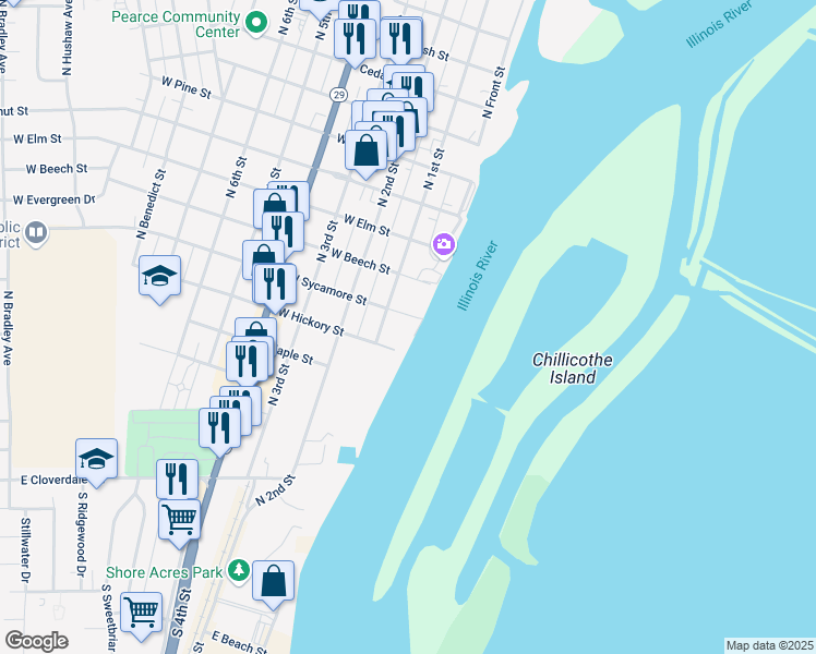 map of restaurants, bars, coffee shops, grocery stores, and more near 8 West Sycamore Street in Chillicothe