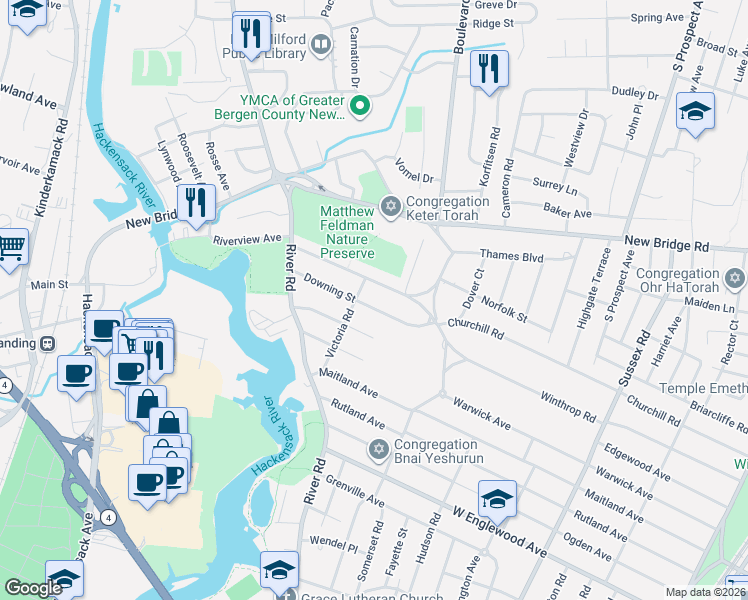 map of restaurants, bars, coffee shops, grocery stores, and more near 726 Winthrop Road in Teaneck