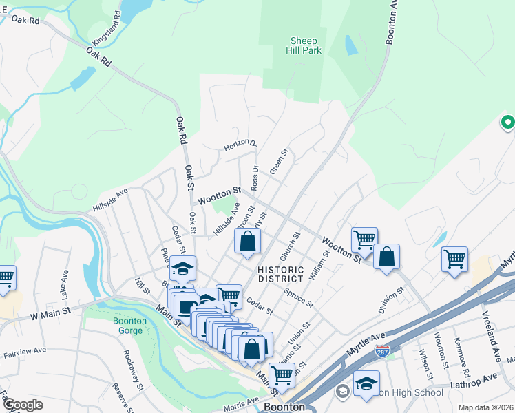 map of restaurants, bars, coffee shops, grocery stores, and more near 528 Liberty Street in Boonton