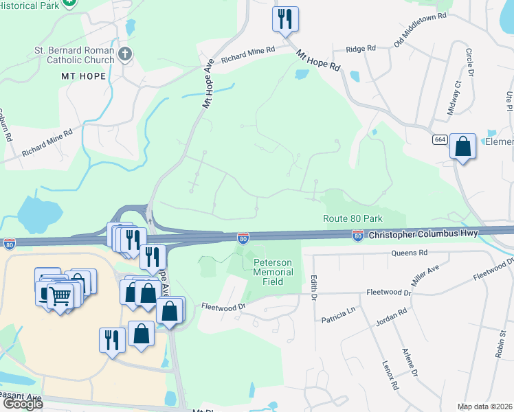 map of restaurants, bars, coffee shops, grocery stores, and more near 1209 Clinton Lane in Rockaway