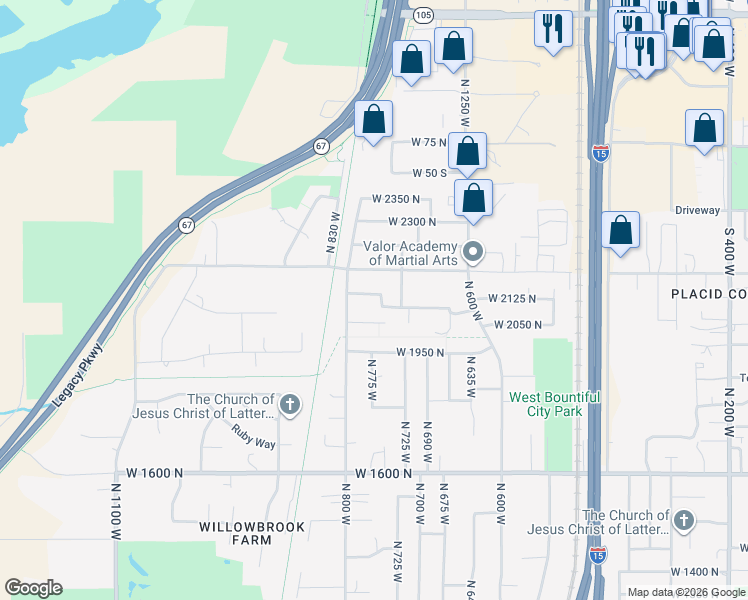 map of restaurants, bars, coffee shops, grocery stores, and more near 2093 North 750 West in West Bountiful