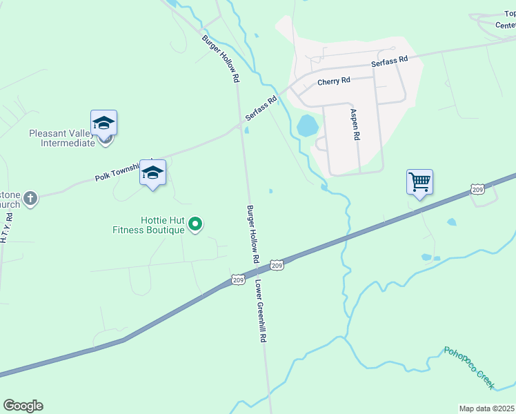 map of restaurants, bars, coffee shops, grocery stores, and more near 516 Burger Hollow Road in Kunkletown