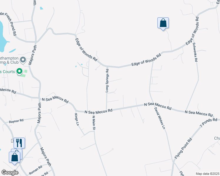 map of restaurants, bars, coffee shops, grocery stores, and more near 36 Long Springs Road in Southampton
