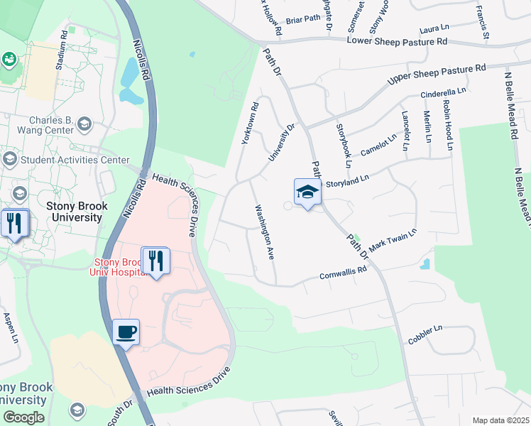 map of restaurants, bars, coffee shops, grocery stores, and more near 9 Washington Avenue in Setauket- East Setauket