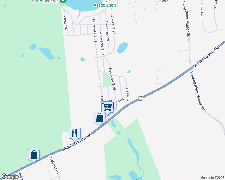 map of restaurants, bars, coffee shops, grocery stores, and more near 37 Wauwepex Trail in Ridge