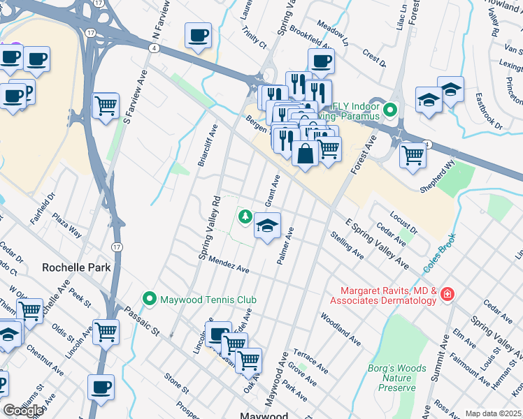 map of restaurants, bars, coffee shops, grocery stores, and more near 825 Lincoln Avenue in Maywood