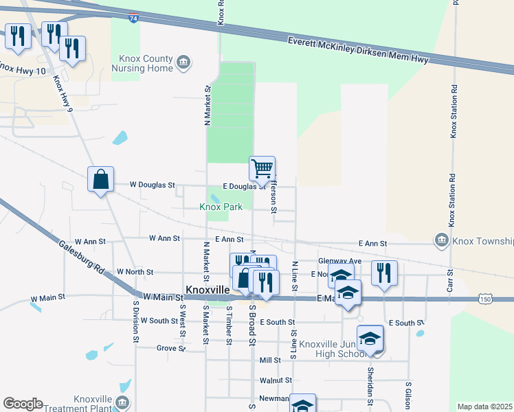 map of restaurants, bars, coffee shops, grocery stores, and more near 401 North Hebard Street in Knoxville