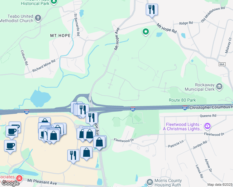 map of restaurants, bars, coffee shops, grocery stores, and more near 4306 Cleveland Lane in Rockaway