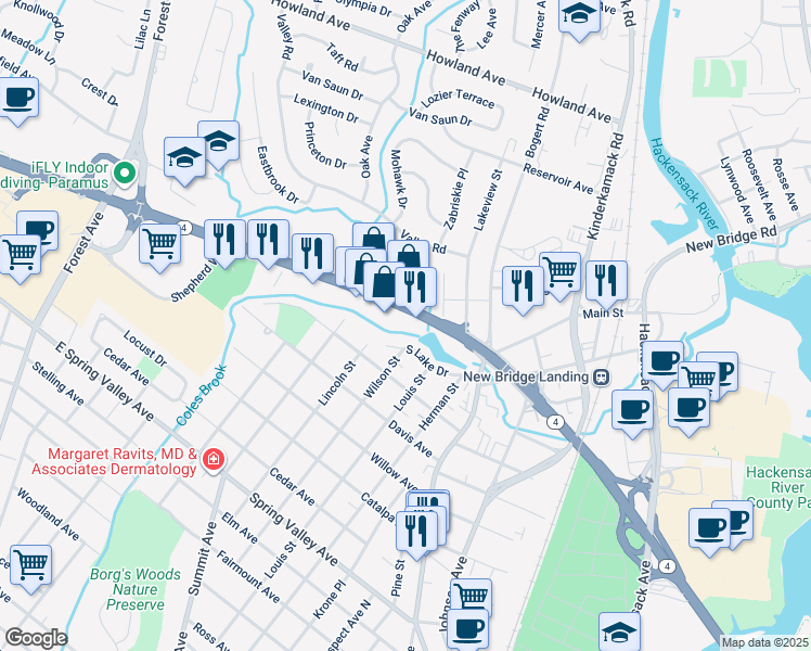 map of restaurants, bars, coffee shops, grocery stores, and more near 332 Route 4 in Hackensack