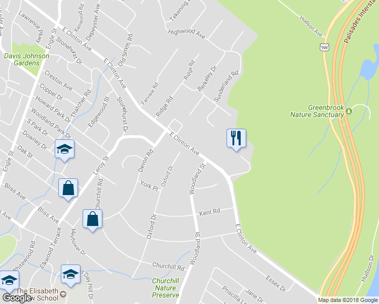 map of restaurants, bars, coffee shops, grocery stores, and more near 45 Oxford Drive in Tenafly