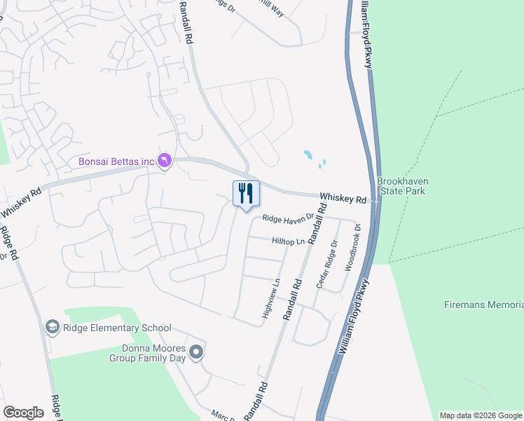 map of restaurants, bars, coffee shops, grocery stores, and more near 29 Ridge Haven Drive in Ridge