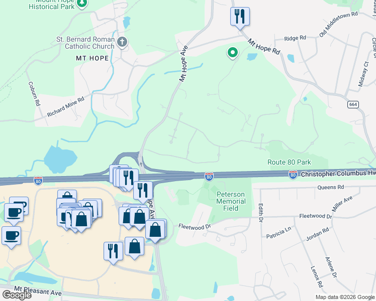 map of restaurants, bars, coffee shops, grocery stores, and more near 4306 Cleveland Lane in Rockaway