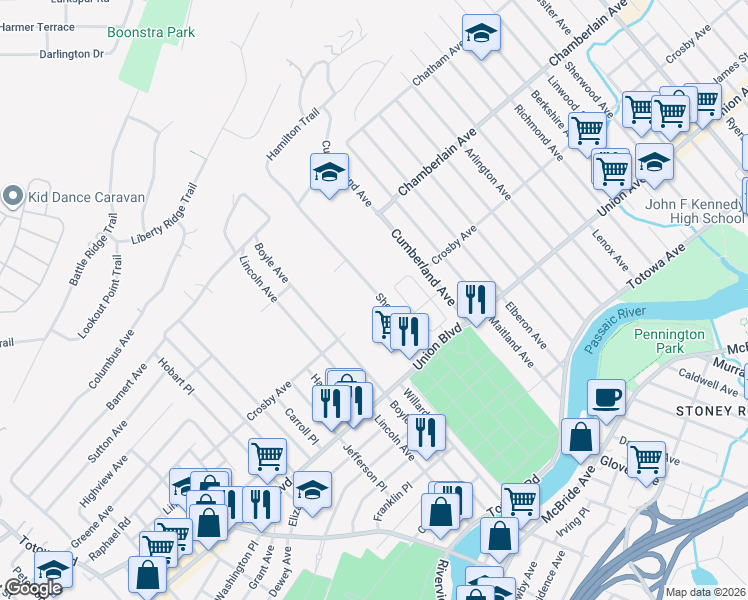 map of restaurants, bars, coffee shops, grocery stores, and more near 95 Shepherds Lane in Totowa
