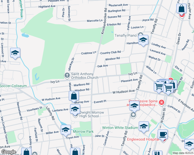 map of restaurants, bars, coffee shops, grocery stores, and more near Ivy Lane in Englewood