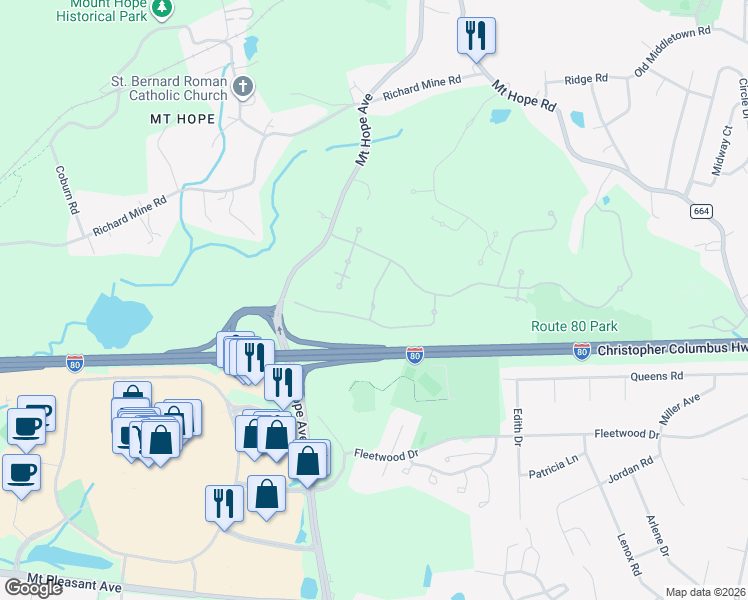 map of restaurants, bars, coffee shops, grocery stores, and more near 4306 Cleveland Lane in Rockaway