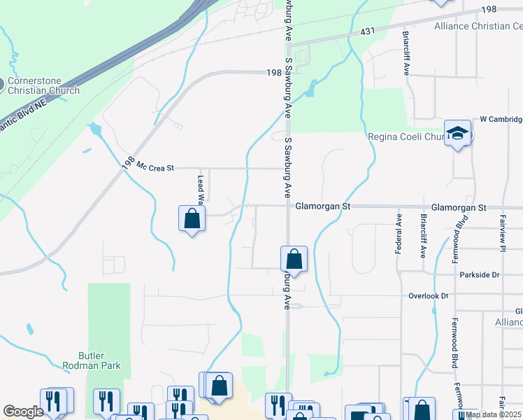 map of restaurants, bars, coffee shops, grocery stores, and more near 914 Commonwealth Street in Alliance