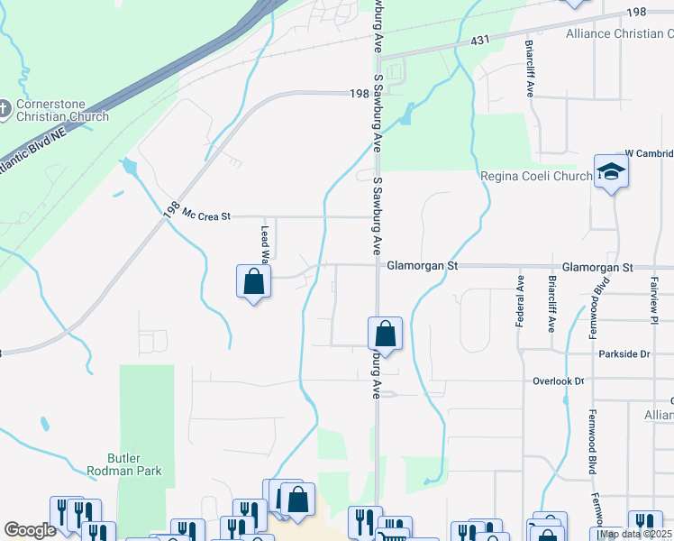 map of restaurants, bars, coffee shops, grocery stores, and more near 914 Commonwealth Street in Alliance