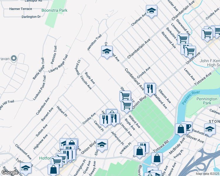 map of restaurants, bars, coffee shops, grocery stores, and more near 95 Shepherds Lane in Totowa