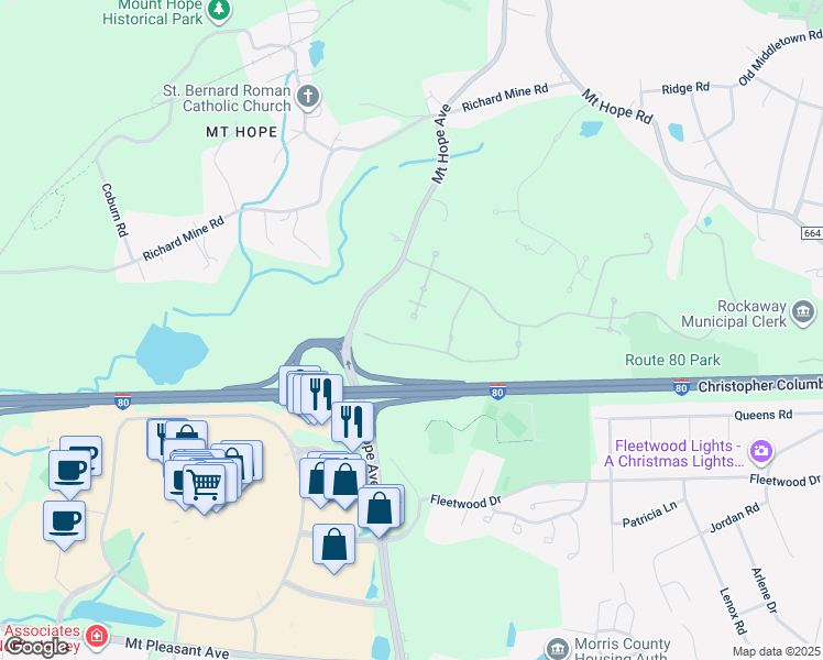 map of restaurants, bars, coffee shops, grocery stores, and more near 3114 Franklin Lane in Rockaway