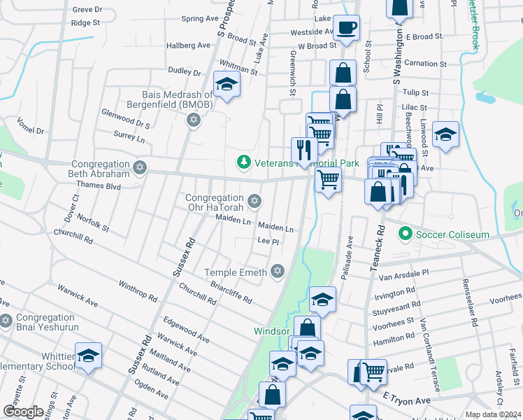 map of restaurants, bars, coffee shops, grocery stores, and more near 35 Rector Court in Bergenfield