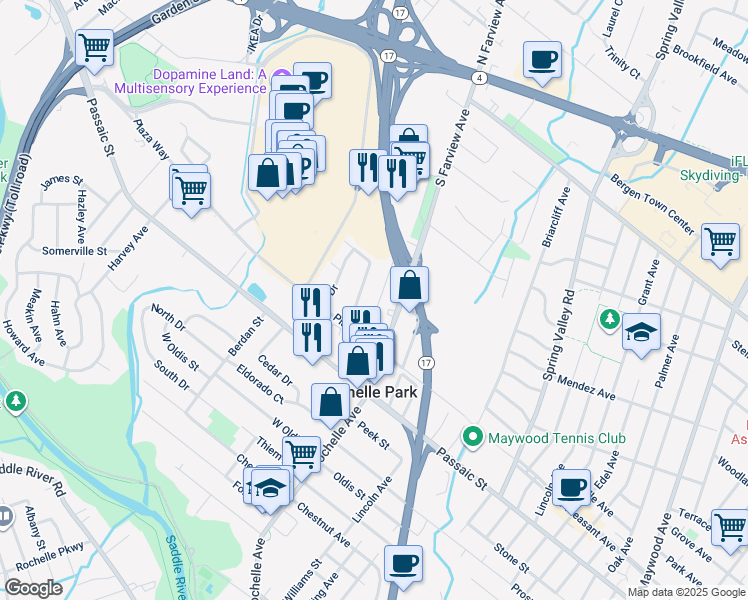 map of restaurants, bars, coffee shops, grocery stores, and more near 115 Westview Ave in Paramus