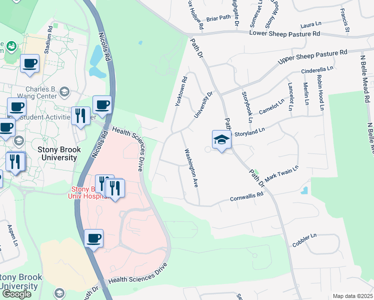 map of restaurants, bars, coffee shops, grocery stores, and more near 9 Washington Avenue in Setauket- East Setauket