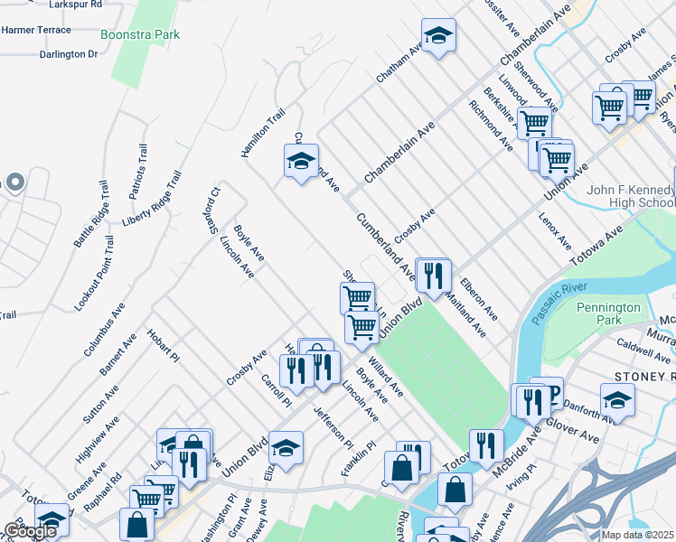 map of restaurants, bars, coffee shops, grocery stores, and more near 95 Shepherds Lane in Totowa