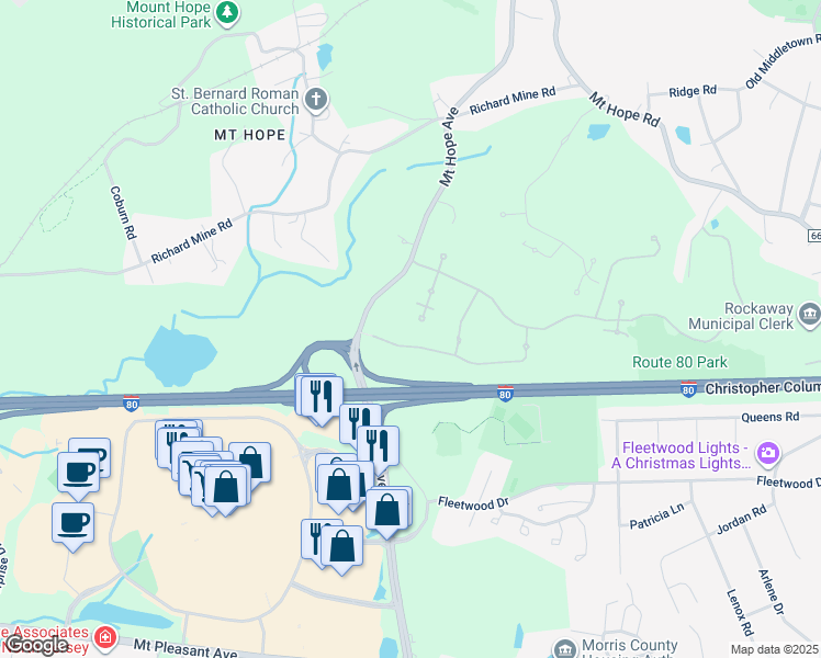 map of restaurants, bars, coffee shops, grocery stores, and more near 3114 Franklin Lane in Rockaway