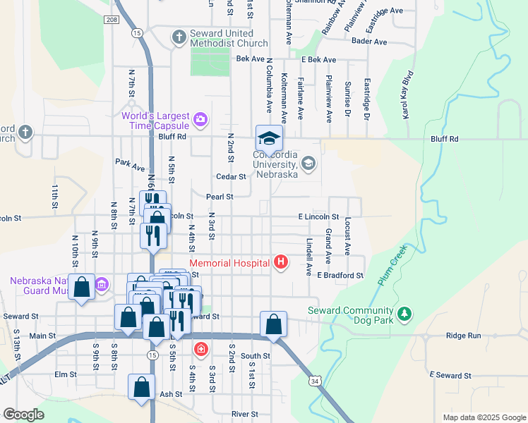map of restaurants, bars, coffee shops, grocery stores, and more near 8 Lincoln Street in Seward