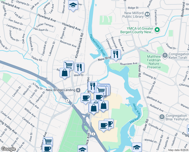 map of restaurants, bars, coffee shops, grocery stores, and more near 1172 Main Street in River Edge