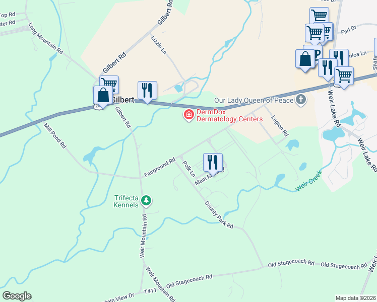 map of restaurants, bars, coffee shops, grocery stores, and more near Fairground Road in Gilbert