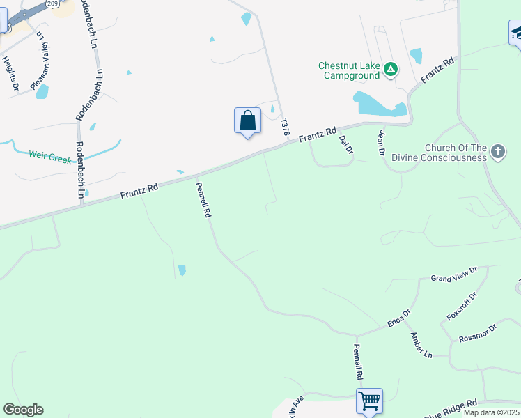 map of restaurants, bars, coffee shops, grocery stores, and more near 142 Stones Throw Road in Brodheadsville