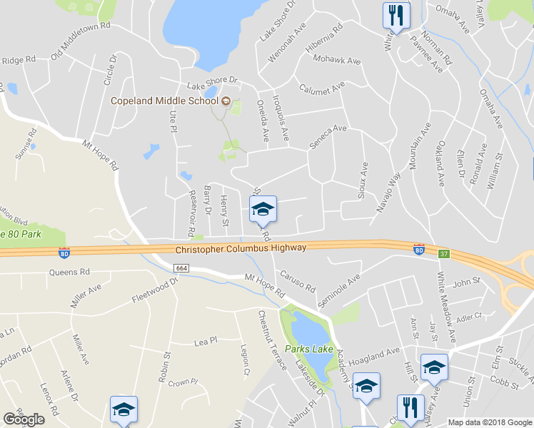 map of restaurants, bars, coffee shops, grocery stores, and more near 7 Stefanic Road in Rockaway