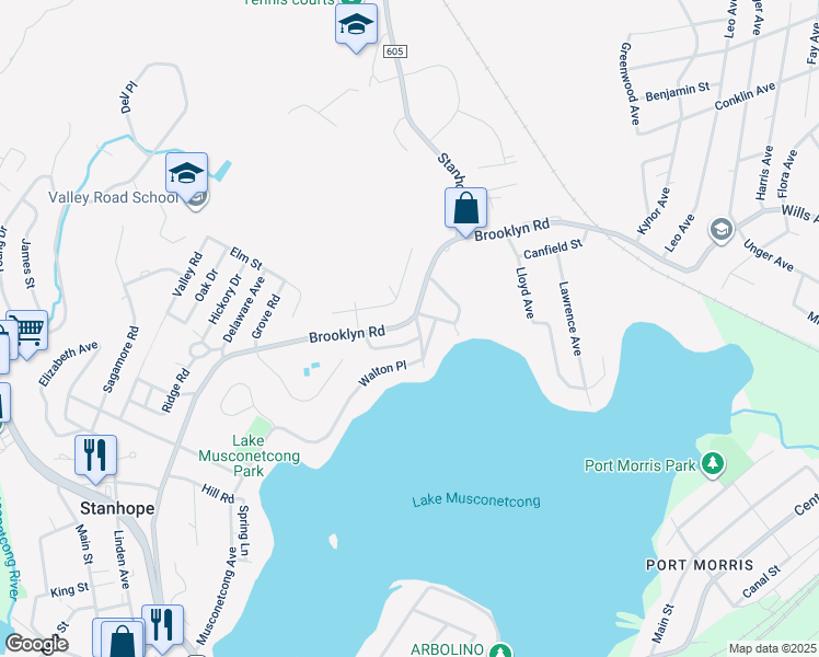 map of restaurants, bars, coffee shops, grocery stores, and more near 119 Brooklyn Road in Stanhope