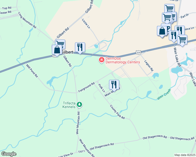 map of restaurants, bars, coffee shops, grocery stores, and more near 549 Fairground Road in Effort