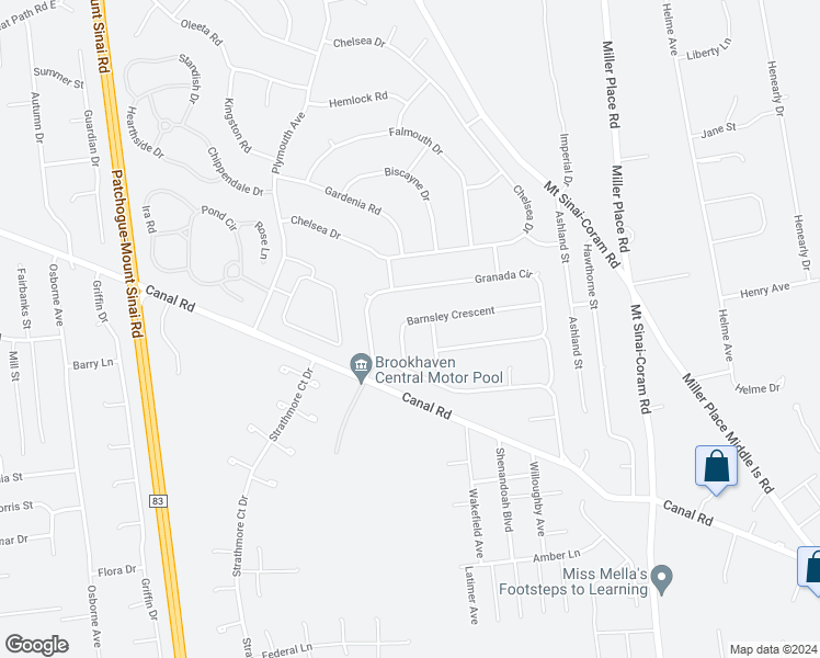 map of restaurants, bars, coffee shops, grocery stores, and more near 28 Barnsley Crescent in Mount Sinai